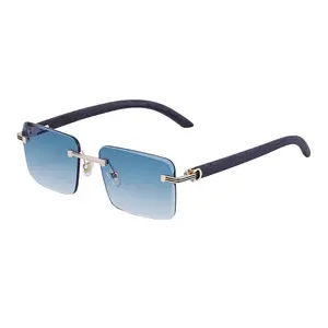 DOISYER Fashion Vintage Retro Rimless Designer Wood Grain Unisex UV400 Shades Sun Glasses Sunglasses For Women Men