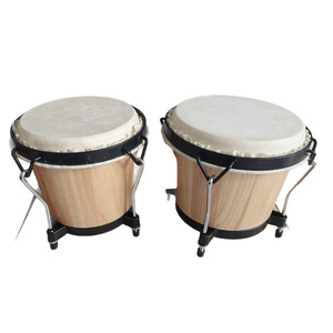 Wholesale Solid Wood Sheepskin 6+7 Inch Bongo <b>Drum</b> Set Wood Percussion Instrument Educational Toy for Kids - Product Image 1