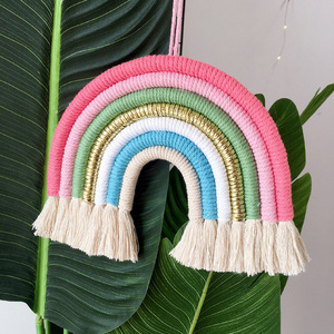 Casa decoración nórdica de algodón de punto bohemio pared tejido tapiz Macrame arco iris - Product Image 4