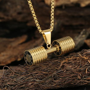 Collier de sport en argent et or, bijoux fantaisie, collier vintage en acier inoxydable avec pendentif haltère de musculation pour homme - Product Image 6