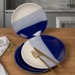 Modern Ceramic Dinner <b>Plate</b> Set Round Blue White Gray Durable Handmade for Dining Table - Product Image 1