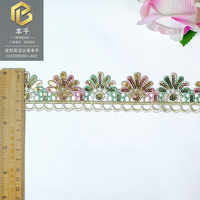 LEIXUSI Bordure en dentelle brodée colorée de 4 cm, accessoires à motif géométrique à code-barres soluble dans l'eau avec fil doré et paillettes