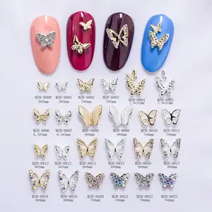 Gold Silver Butterfly Shape Metal Nail Art Rhinestone Luxury Diamond 3d Nail Charms for Nail Beauty