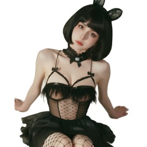 Sexy and alluring catwoman cosplay lingerie set with flowing feathers, no need to remove. (8097) - Product Image 5