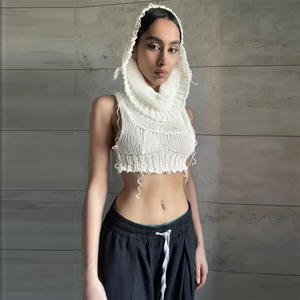 パーカーセーターベストセクシーノースリーブホローアウトクロップトップストリートニット - Product Image 2