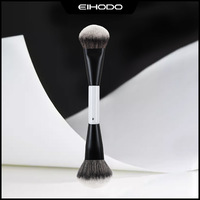 Pinceau double tête noir et blanc pour poudre, fard à joues et illuminateur – Outil de beauté professionnel avec étui de rangement