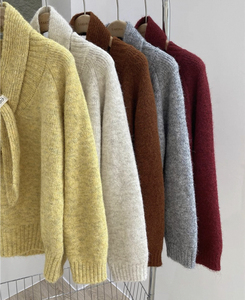 Nouveau style tendance de la mode décolletés spéciaux <span class=keywords><strong>pull</strong></span> tricoté foncé rouge pour dames - Product Image 4