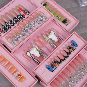 Juego de <span class=keywords><strong>Uñas</strong></span> Artificiales Súper Lujosas, <span class=keywords><strong>Uñas</strong></span> de Prensa Acrílicas Hechas a Mano, Extra Largas, Cubierta Completa Decorada Cuadrada, 10 Unidades - Product Image 1