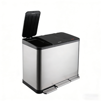 Poubelle rectangulaire en acier inoxydable trois-en-un pour salle de bain et cuisine, poubelle de rangement à pédale pour espaces compacts