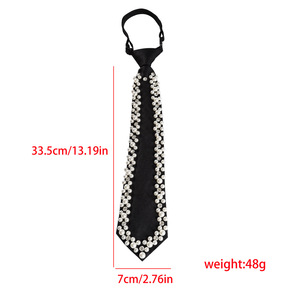 Corbata decorativa estilo JK negra con perlas y diamantes de imitación para mujer, accesorio de moda para uniformes escolares y uso diario - Product Image 3