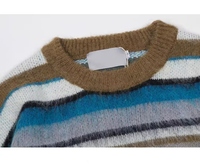 Pull d'hiver personnalisé pour homme, toucher doux, rayé, col rond, anti-rétrécissement, respirant, en laine mohair, motif tricoté