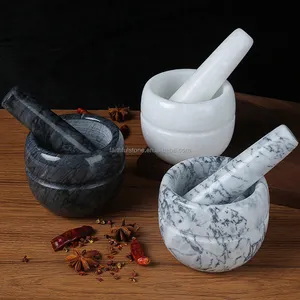 Minicaja de mortero y Mazo para cocina, piedra de mármol blanco, gris y negro natural, venta al por mayor