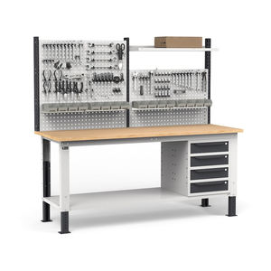 Fami WORK2031 établi réglable, 200cm, plateau en bois, 4 tiroirs et mur perforé - Product Image 4