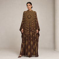 Robe longue musulmane élégante et modeste, caftan de luxe brodé et perlé, avec manches cape dorées en forme de goutte d'eau, pour le Moyen-Orient, vente en gros, Aïd