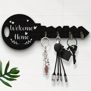 Welcome Home Key Rack Wall Mounted <b>Black</b> Wooden Key Holder With <b>Hooks</b> For Entryway Storage - Product Image 4