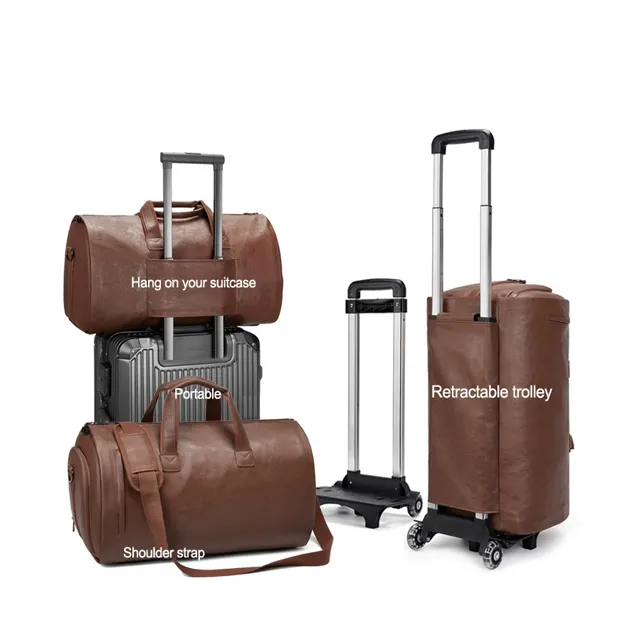 2 In 1 Converteerbare Trolley Zakelijk Kledingstuk Plunjezakken Lederen Opvouwbare Duffel Opvouwbare Bagage Reistas Tb03