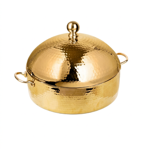 Vendedor caliente, acabado chapado en oro, Metal martillado, olla caliente para servir alimentos, equipo de cocina, calentador de alimentos, olla de acero inoxidable - Product Image 1
