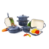 11 buah Set peralatan masak besi cor Enamel panci dan stok memasak sup dan wajan penggorengan Oven Belanda