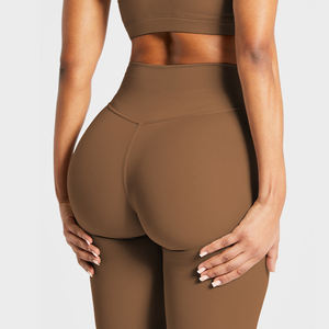 Celana olahraga <span class=keywords><strong>Yoga</strong></span> wanita, Legging atletik Gym nilon lembut bentuk V Logo kustom dengan angkat pantat - Product Image 3