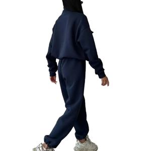 Conjunto Deportivo Informal para Mujer, Sudadera con Media Cremallera y Pantalones Jogger, Color Sólido, Manga Larga, Estilo Holgado, con Largo hasta el Tobillo - Product Image 2