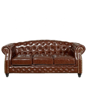 Hiện Đại 3-Chỗ Ngồi Chesterfield Hiện Đại Tufted Sofa Da Chính Hãng Và Vải Với Chân Gỗ Cho Phòng Khách - Product Image 1