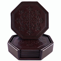 Ensemble de 6 sous-verres en cuir PU écologique gravés au laser Yuhe avec support en PU en stock à prix réduit