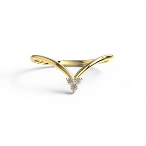 Luxury 18K <b>Gold</b> Round Diamond <b>Ring</b> Curved <b>Wishbone</b> Band Three Stone Trilogy Band Stacking <b>Ring</b> Jewelry Gift Fine Jewelry Women - Product Image 1