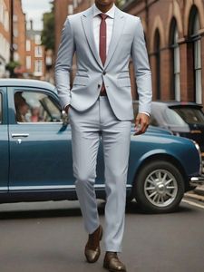 Completo Formale Casual <span class=keywords><strong>in</strong></span> <span class=keywords><strong>Lino</strong></span>, Abito da <span class=keywords><strong>Uomo</strong></span> <span class=keywords><strong>in</strong></span> <span class=keywords><strong>Lino</strong></span>, Abito da Cerimonia Argento e Pantaloni Lunghi, Completo da Sera Due Pezzi - Product Image 4