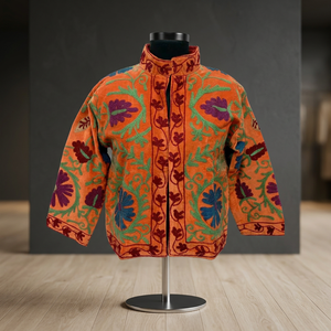 <b>Womens</b> Unisex Short Boho <b>Velvet</b> Suzani Floral Embroidery Cotton Breathable Knitted Winter Coat Outerwear Handmade <b>Jacket</b> Top Set - Product Image 3