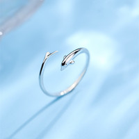 Anillo abierto de ballena de plata esterlina S925 Anillo abierto de plata animal del océano Anillo de pez de plata real