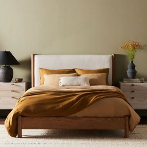 French Provincial Bed with Woven Cane <b>Panels</b> Light Wood Frame Carved <b>Headboard</b> Rattan Bed for Bedroom Home - Product Image 2