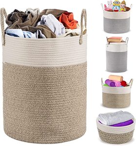 New large capacity handle design storage basket woven cotton rope dirty laundry basket