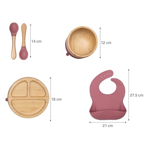 Ama zon Vaisselle populaire 6pcs <span class=keywords><strong>Bambou</strong></span> Set d'alimentation pour bébé <span class=keywords><strong>Assiette</strong></span> en <span class=keywords><strong>bambou</strong></span> pour bébé avec <span class=keywords><strong>ventouse</strong></span> en silicone et cuillère Set de sevrage - Product Image 2