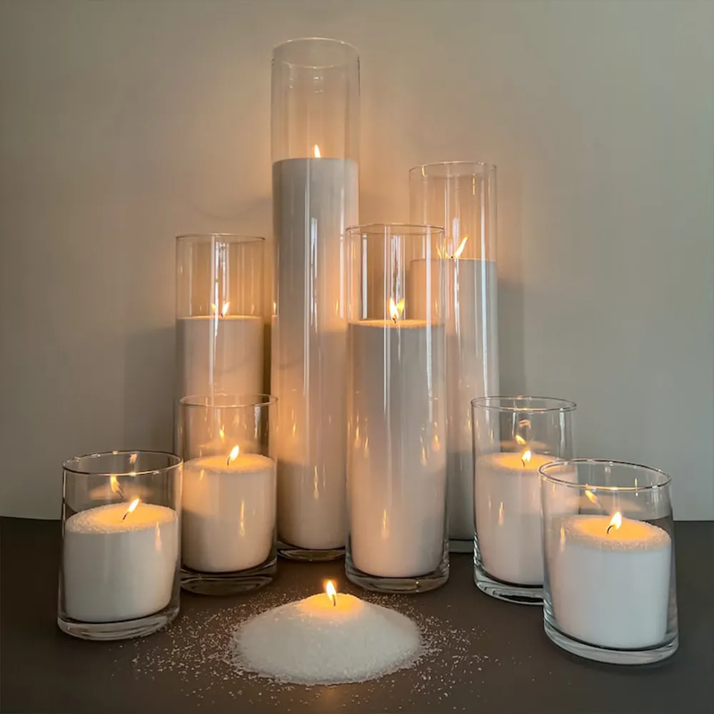 Pflanzenbasiertes Pulver Kerzen-Sandwachs unparfümiertes granuliertes Sandwachs mit Hurrikan-Glas-Kerze-Eis-Blumentwachs für Hochzeit