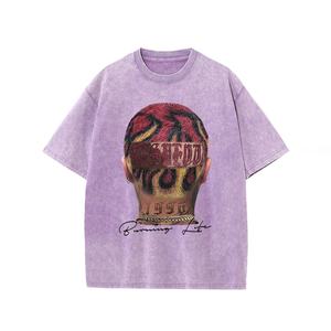 Camiseta de algodón 100% lavada con ácido Retro para hombre, estilo Hip Hop de calle alta de alta calidad, manga corta de gran tamaño, fábrica de secado rápido - Product Image 4