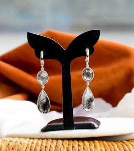 Boucles d'oreilles pendantes en quartz rutilé noir veineux, style tendance, en argent 925, pour femme, en vente - Product Image 2