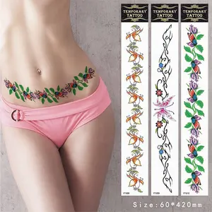 Sexy Flower Navel Tattoo Stickers 10 Styles Long Belly Abdomen Waist Back Waterproof Temporary Tattoos for Women Girls