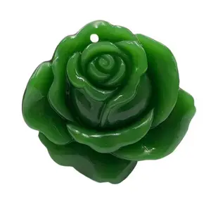 Wholesale cheap semi-precious stone crafts green jade rose crystal pendants for sale