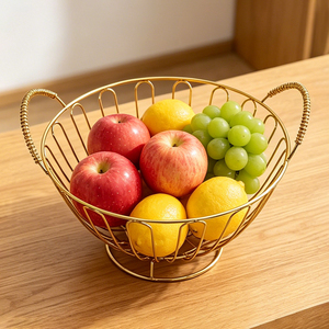 Corbeille à fruits nordique en fil métallique doré/argenté avec poignées pour fruits, collations et rangement du pain - Product Image 4