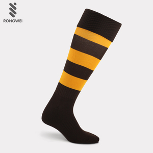 Factory Wholesale Breathable <strong>Brown</strong> Yellow Striped Football <strong>Socks</strong> for Men - Product Image 4