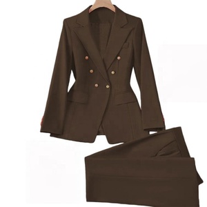 JX892 Elegante Completo da Donna a 2 Pezzi: Giacca Doppiopetto e Pantaloni a Vita Alta, Outfit Elegante da Ufficio - Product Image 3
