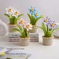 Nouvelle fleur artificielle en pot de narcisse, faite à la main au crochet, pour décoration intérieure ou à suspendre au tableau de bord de la voiture