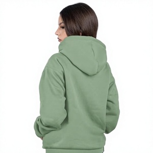 เสื้อฮู้ดสีเขียวเซจสำหรับผู้หญิง ผ้าฝ้ายถัก 100% แขนยาว สีพื้น ระบายอากาศได้ดี มีกระเป๋า เหมาะสำหรับใส่ในฤดูใบไม้ร่วง - Product Image 3