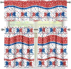 Rideaux de cuisine patriotiques 4 juillet motif cœur, rouge, blanc, bleu, étoiles, 3 pièces, petits rideaux de café, pour salle de bain - Product Image 1