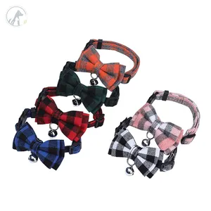 Polyester Baumwolle Haustier Hund Katzen halsband Ring Bowknot Plaid Design Verstellbare Welpen Halskette Katze mit Glocke Sicherheits schnalle Haustier Fliege