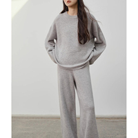 Ensemble pull en tricot de laine mérinos pour femmes pantalon à jambes larges et tenue deux pièces lavable en Machine tricoté deux pièces ensemble femmes