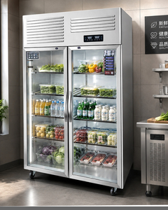 Réfrigérateur commercial de qualité supérieure en acier inoxydable avec porte vitrée, congélateur de présentation pour cuisine, refroidisseur vertical - Product Image 1