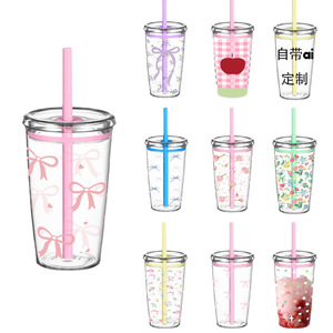 Vaso Reutilizable Keyi de 450 ml con Pajita de Tritán, para Té con Leche, Café, Portátil, Diseño de Caramelo Multicolor, Ideal para Regalo - Product Image 5