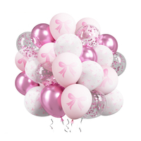 Décorations pour la maison, anniversaires, mariages, fêtes - Ensemble de 30 ballons - Ballons en latex rose avec nœud - Ballons imprimés - Ballons à confettis métalliques