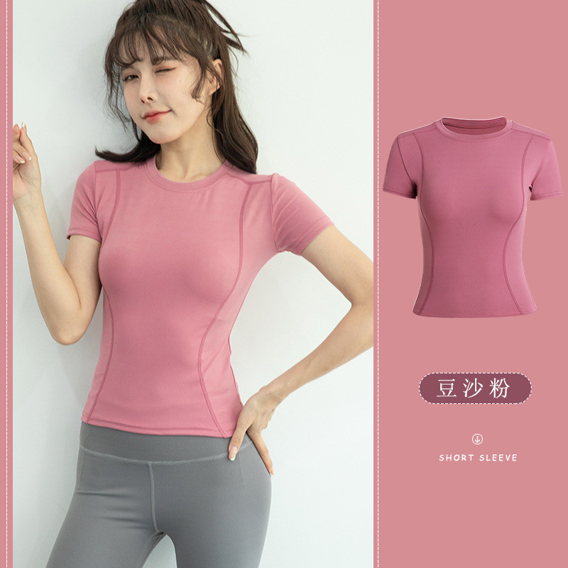 J3056 V-neck Sweat-Wicking Ladies Yoga Sets Short Yoga Wear Outdoor Workout Active Suit Women's Workout T-shirt